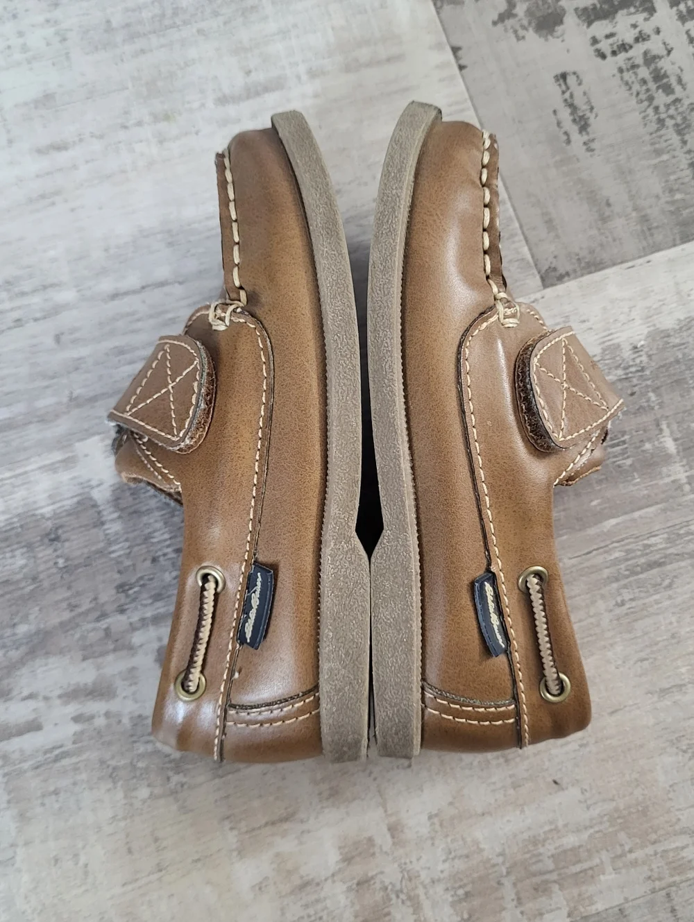 Eddie Bauer Toddler Boy Velcro Boat Dress Shoes Brown Farmer Old Money Church